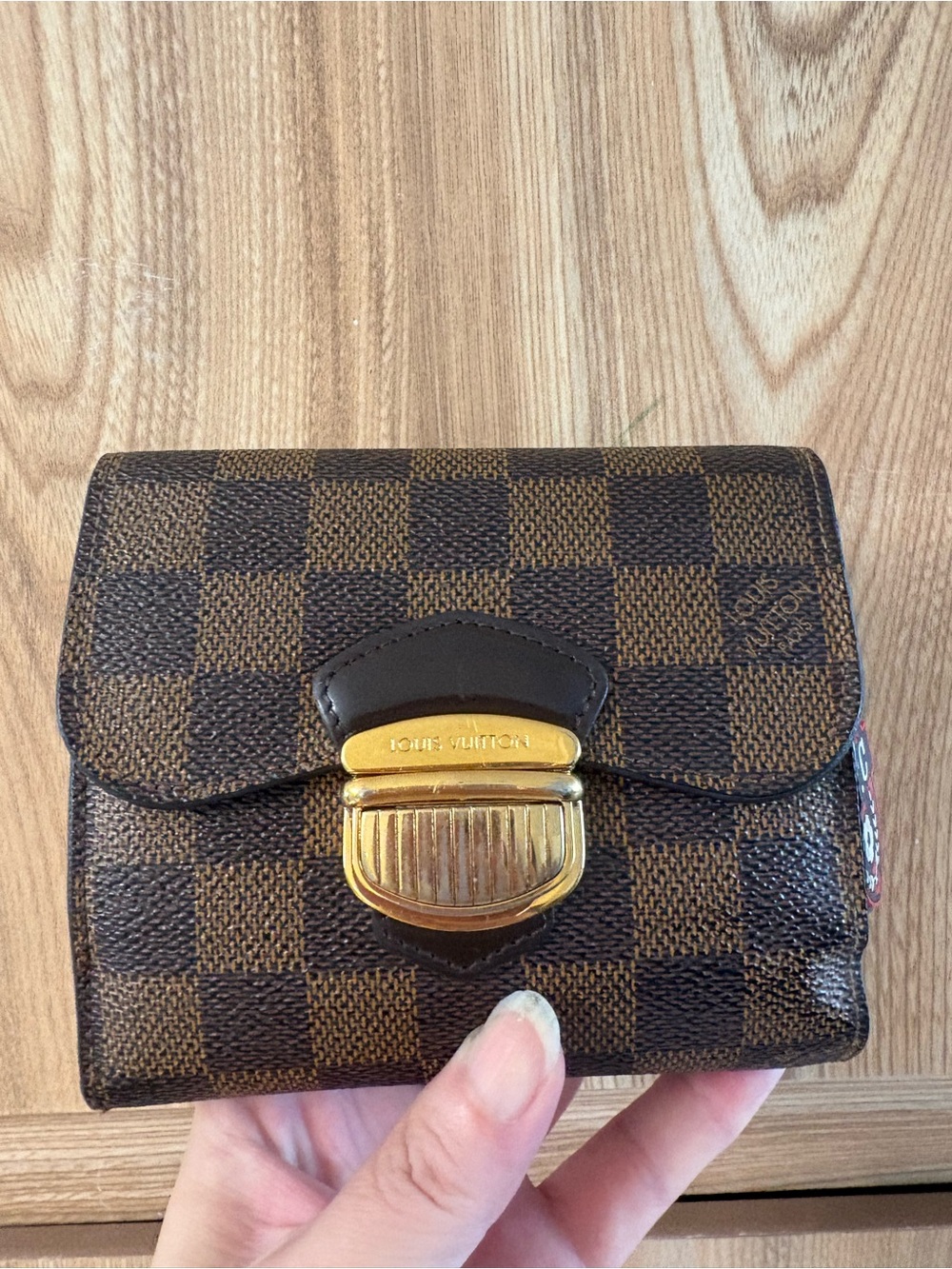 Auth Louis Vuitton Damier Ebene Joey Compact Wallet